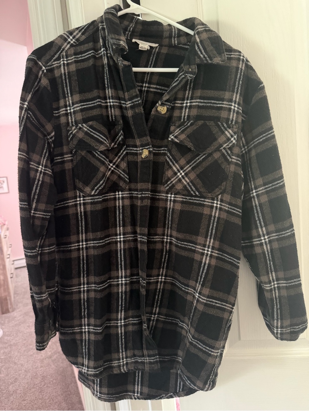 beachlunchlounge Brown and Black Plaid Button-Shirt